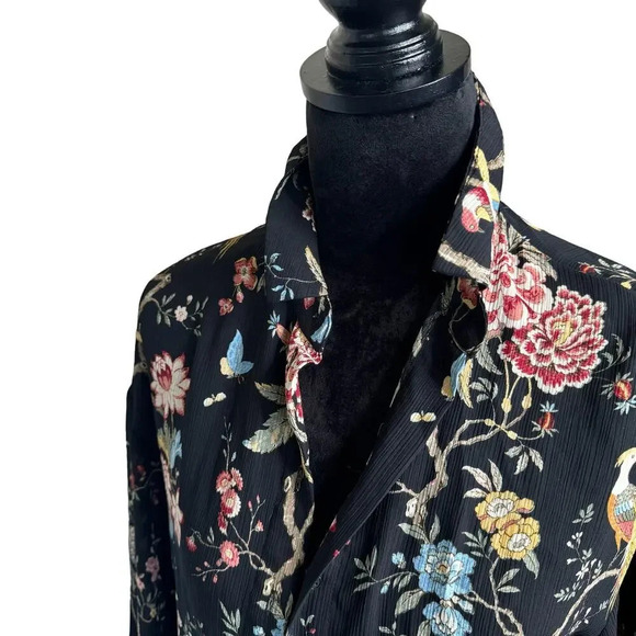 GP & J Baker Floral Bird Print Lightweight Button Up Blouse - Picture 4 of 11